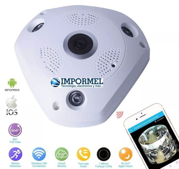 Camara Wifi Ip Ojo De Pez 2mp Interior 1080p 360 Grados P2p