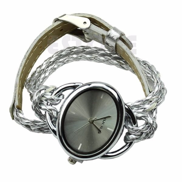 Reloj De Mujer Tipo Pulsera Con Correa De Cuero Plateada
