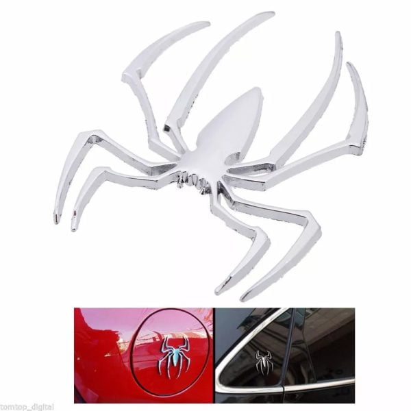 Emblema Logo Araña Cromado Adhesivo 3d Plateado