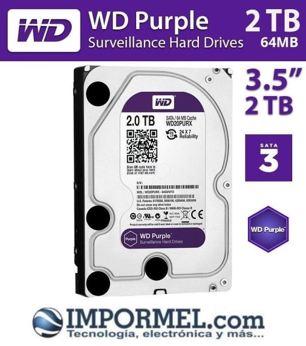 Disco Duro 2tb Western Digital Purple Cctv Camaras Dvr Nvr