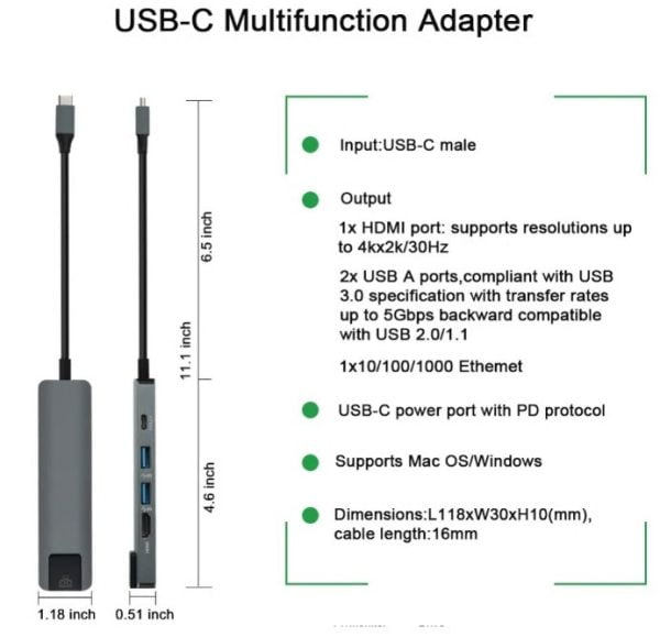 Adaptador Macbook Pro Multiport Usb C A Usb 3 Y Hdmi Lan