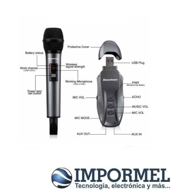 Microfono Wireless Inalambrico Usb Excelvan K18v Bluetooth