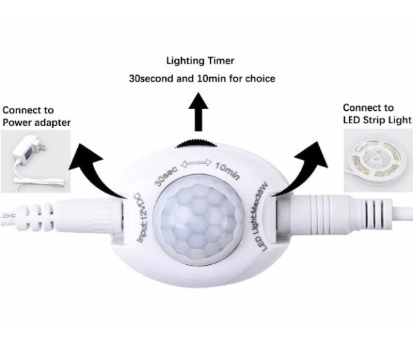Cinta Rollo Tira Led Blanco Calido 1.2m 12v Sensor Mov Autom