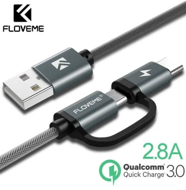 Cable Carga Rápida 3.0 Usb Tipo C Micro Usb 2 En 1 Samsung