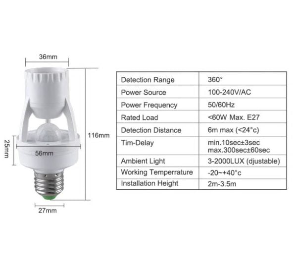 Sensor De Movimiento 360 Para Boquilla Timer Focos Luz