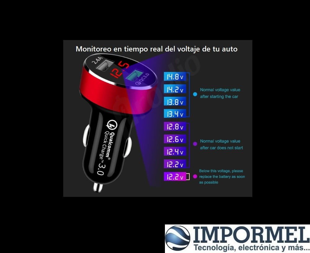 Cargador Auto Coche Carga Rápida 2 Salidas Usb Celular Table