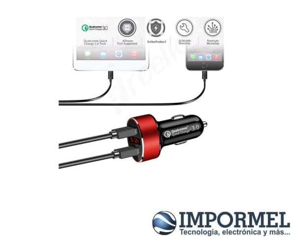 Cargador De Auto Dual Usb Carga Rápida 3.0 Led Celular Table