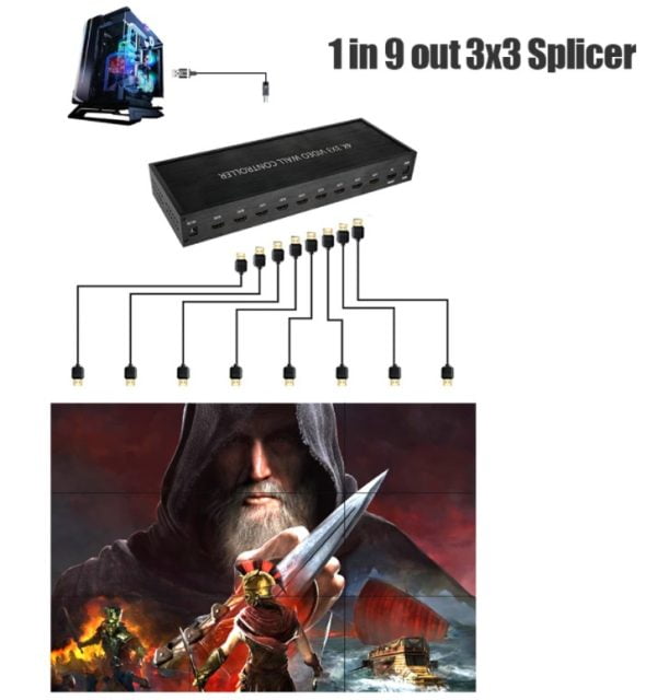 Controlador Video Wall Videowall 3x3 Usb Hdmi Vga Dvi
