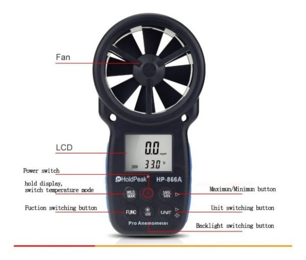 Anemometro Profesional Holdpeak Hp-866a 0.3~40m/s Viento Usb