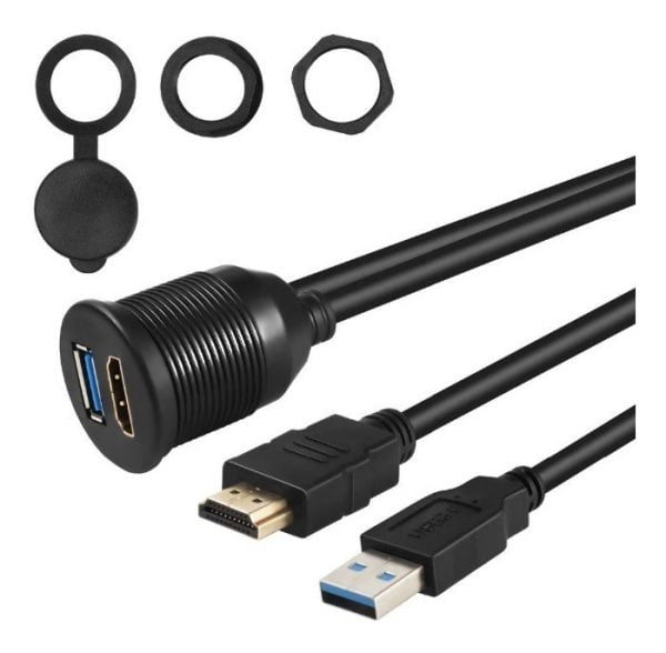 Socket HDMI + USB3.0 Para Auto Con Extension 2M AUTO MOTO