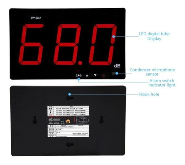 Sonometro Digital Medidor Sonido Decibelios Monitor Pared