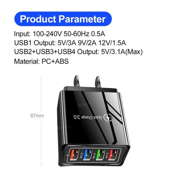 Cargador Celular Tablet Multi Puerto 4 Puertos Usb Quick 3.0