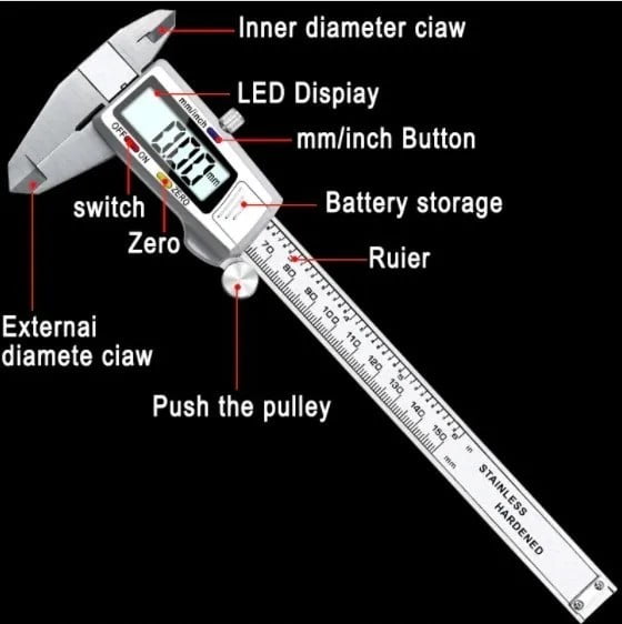 Calibre digital de acero inoxidable – Pantalla LED – pulgadas y métrica LCD  eléctrica de 6 pulgadas/150 milímetros de encendido y apagado automático –