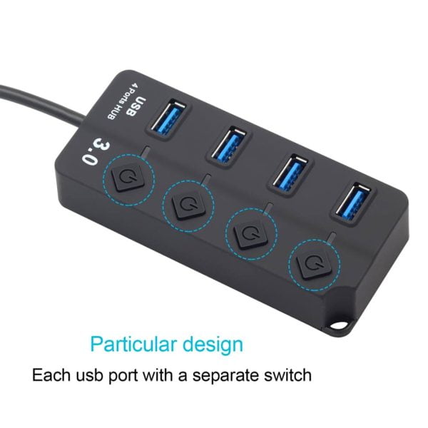 Hub Usb 3.0 De 4 Puertos Con Switches On/off Extension Usb