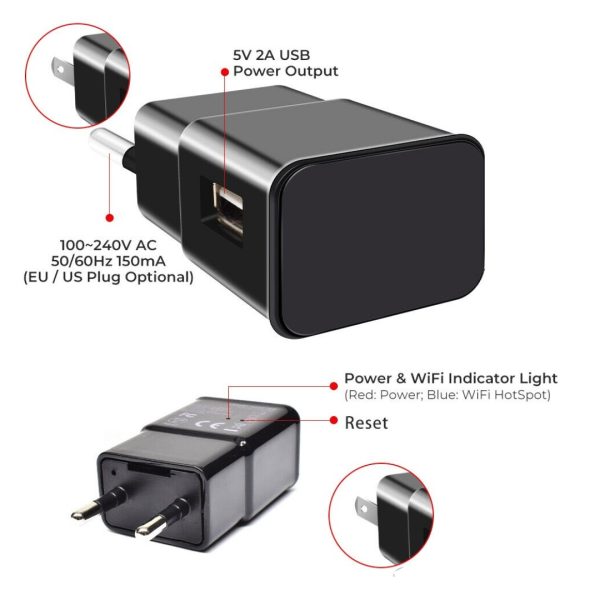 Cargador De Pared Usb 1080p Cámara Espía Oculta Wifi Enchufe