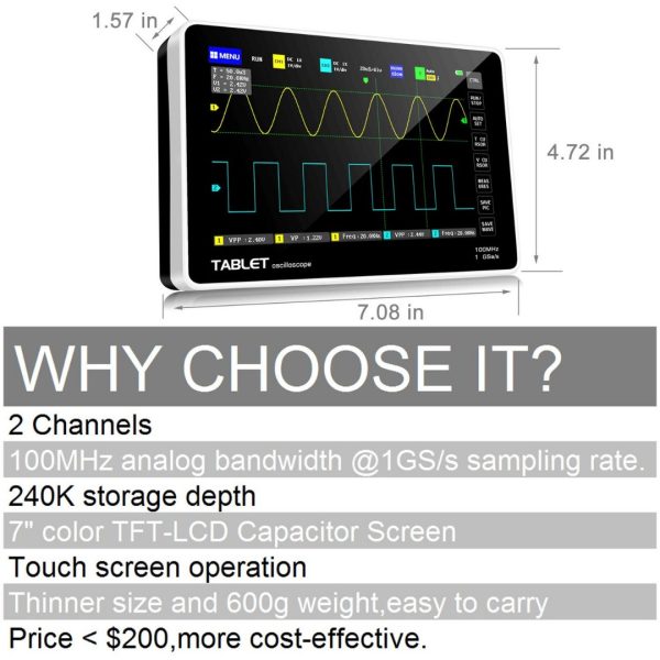 Osciloscopio Digital Doble Canal 100 Mhz Ads1013d Tablet 1gs