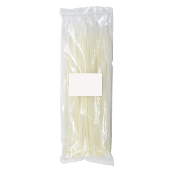 Funda de 100 amarras plasticas 45CM X 4.8MM transparente