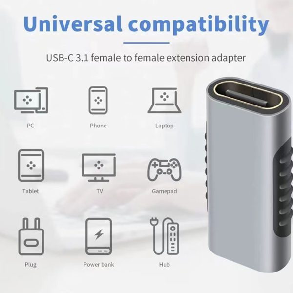 Adaptador USB Tipo C Hembra a Hembra Extension Conector Portátil 10gbps