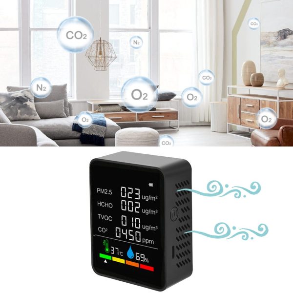 Medidor de Calidad de Aire PM2.5 HCHO CO2 TVOC Temperatura Humedad