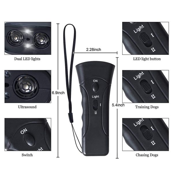 Ahuyenta Perros Ultrasonico Entrenador Mascotas Linterna Led