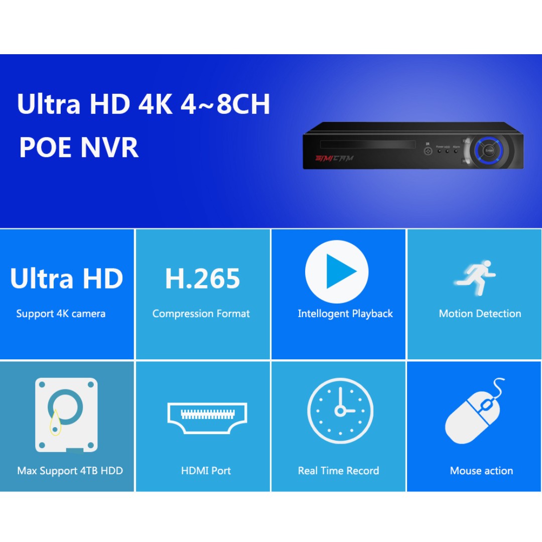 Sistema de cámara IP PoE 4K de 8 canales NVR 4K de 8 canales y 4 cámar