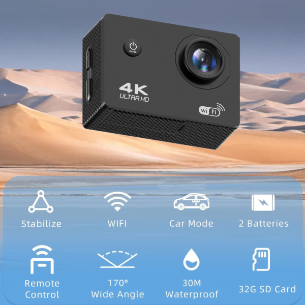 Camara Vdeo Deportiva Accion 4K UHD Wifi con Accesorios