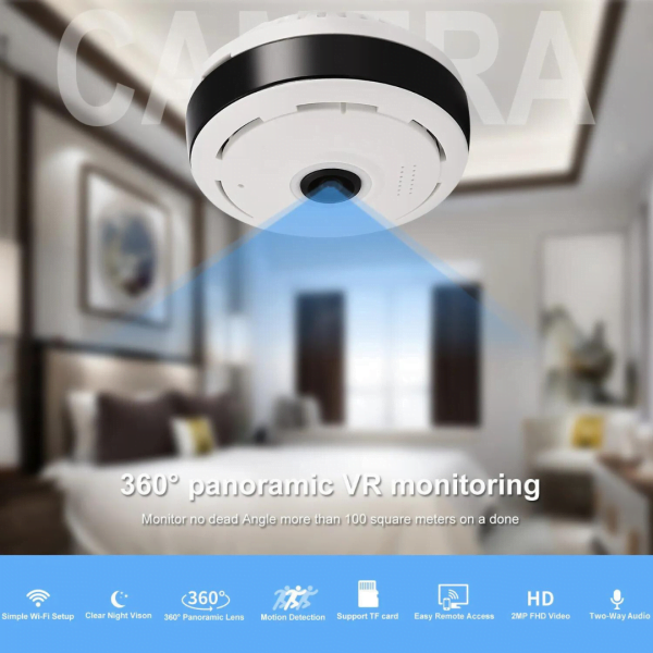 Cámara IP WiFi de 360 Grados Ojo de Pez HD 960P 2MP Panorámica