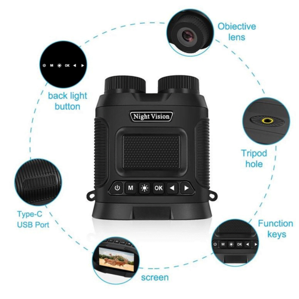Telescopio Binoculares Recargables DT29 2,5 K UHD 40M pX Zoom 8X 300M Visión Nocturna Digital Infrarroja Caza Camping