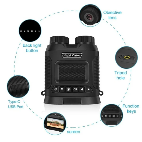 Telescopio Binoculares Recargables DT29 2,5 K UHD 40M pX Zoom 8X 300M Visión Nocturna Digital Infrarroja Caza Camping