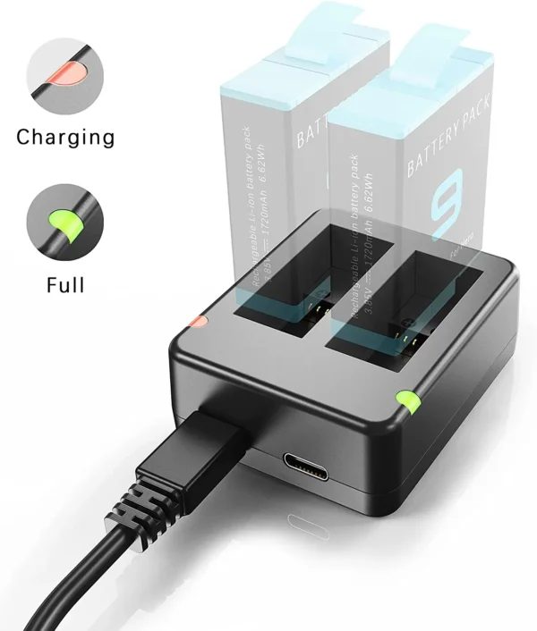 Cargador de Batería Doble para Gopro Go Pro Hero 11 10 9 con Cable USB