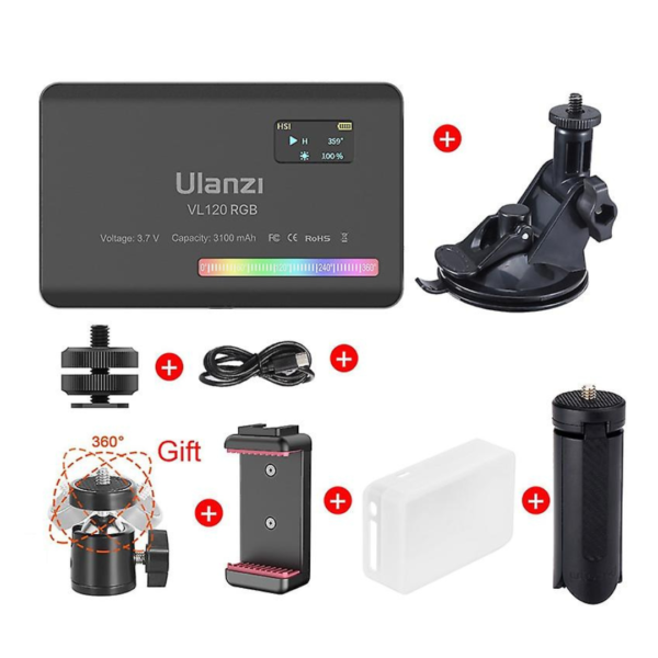 KIT Luz LED RGB VL120 Ulanzi Recargable Color 2500-9000K 3100mAh