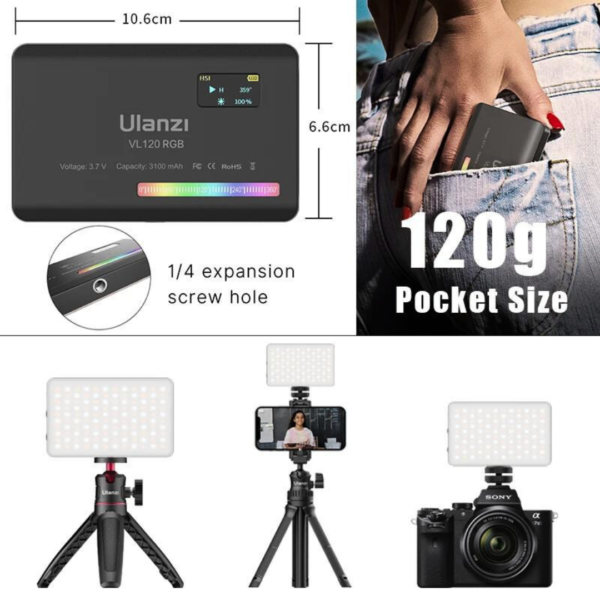 KIT Luz LED RGB VL120 Ulanzi Recargable Color 2500-9000K 3100mAh