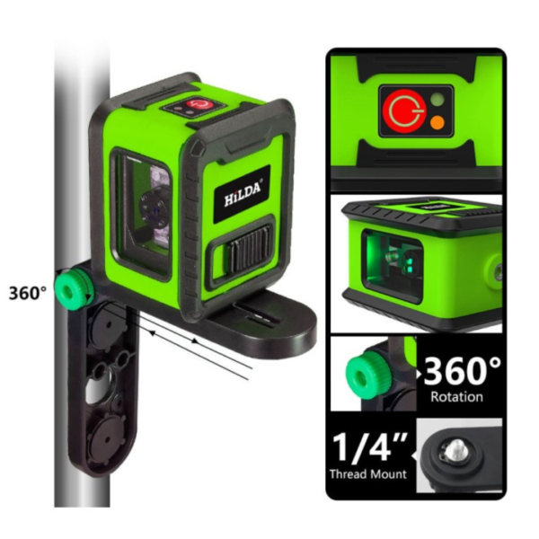 Medidor de Nivel Láser Verde 2 líneas Cruz Nivel Horizontal y Vertical Autonivelante con Accesorios