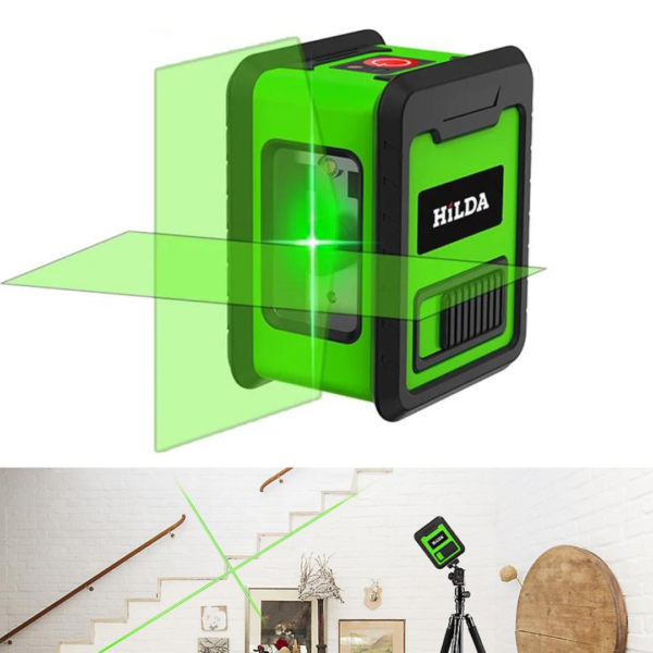 Medidor de Nivel Láser Verde 2 líneas Cruz Nivel Horizontal y Vertical Autonivelante con Accesorios