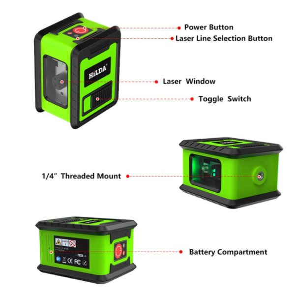Medidor de Nivel Láser Verde 2 líneas Cruz Nivel Horizontal y Vertical Autonivelante con Accesorios