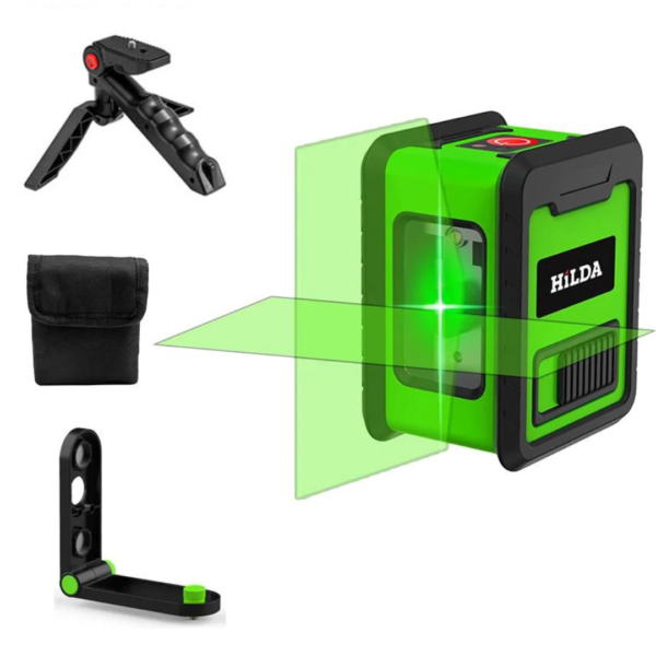 Medidor de Nivel Láser Verde 2 líneas Cruz Nivel Horizontal y Vertical Autonivelante con Accesorios