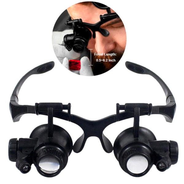 Gafas con Lupa 10X 15X 20X 25X Trabajo Electronico LED Relojeria