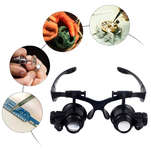 Gafas con Lupa 10X 15X 20X 25X Trabajo Electronico LED Relojeria