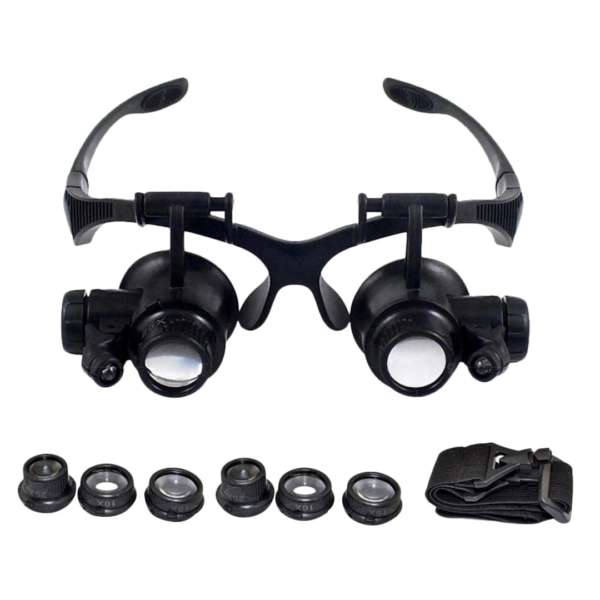 Gafas con Lupa 10X 15X 20X 25X Trabajo Electronico LED Relojeria