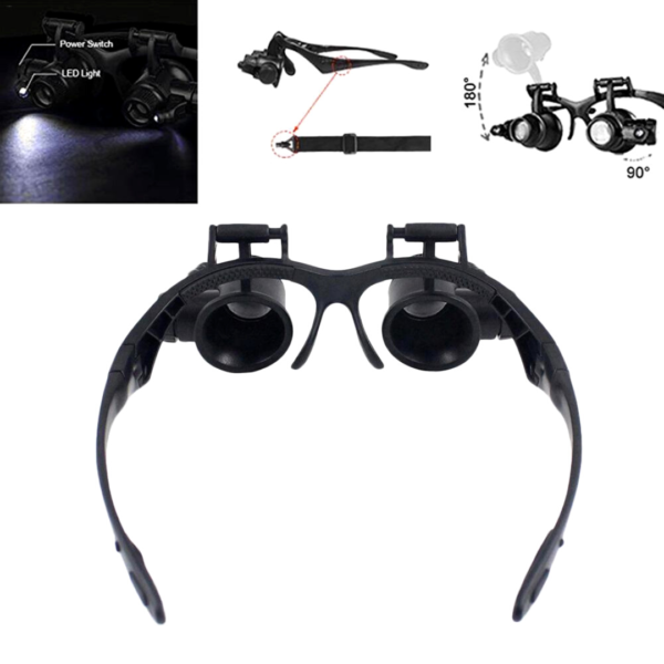 Gafas con Lupa 10X 15X 20X 25X Trabajo Electronico LED Relojeria