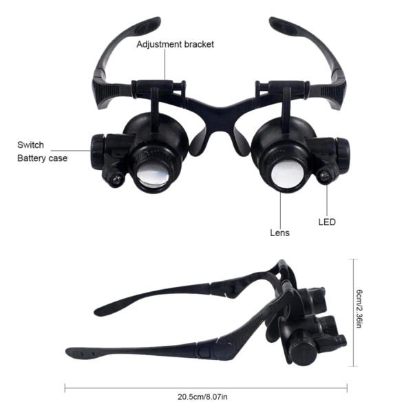 Gafas con Lupa 10X 15X 20X 25X Trabajo Electronico LED Relojeria