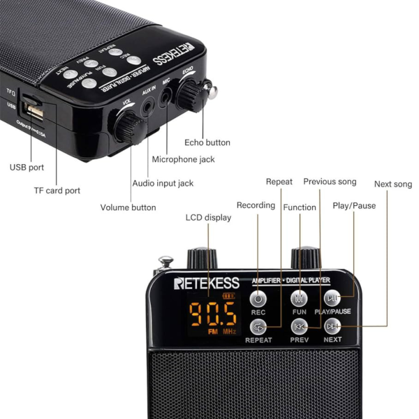 Megáfono Portátil 3W Grabación Radio FM MP3 Amplificador Voz Micrófono Profesores Guía Turística
