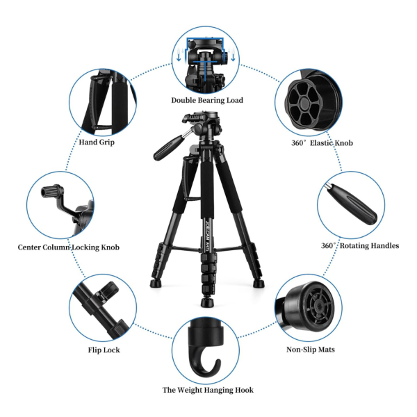 Trípode para Cámara y Celular JOILCAN 74" Alto Resistente DSLR Viaje Profesional Canon iPhone 15lb