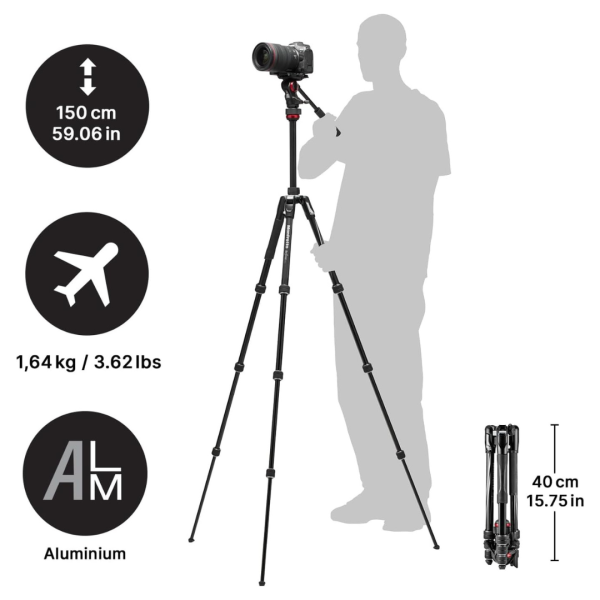 Trípode Manfrotto de Aluminio Befree Live Rótula de Vídeo con Palanca Altura 151 cm
