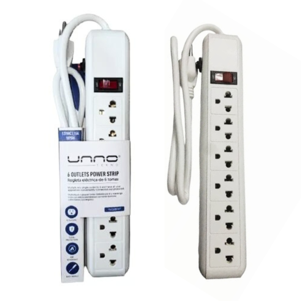 Supresor de Picos Unno Regleta Electrica Protector Voltaje Corta Pico 6 Tomas 1875W