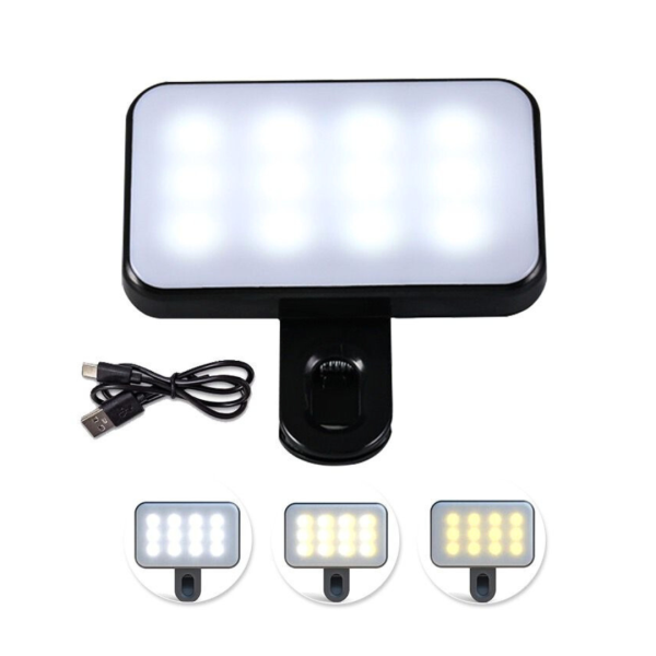 Flash Luz Led para Celulares Selfie Iluminación Reflector 12 Leds Luz Fría Cálida Neutral Recargable