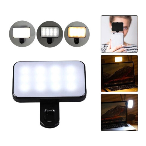 Flash Luz Led para Celulares Selfie Iluminación Reflector 12 Leds Luz Fría Cálida Neutral Recargable