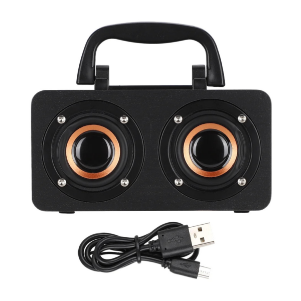 Parlante Bluetooth Portatil Retro Negro Radio FM Madera 10 W