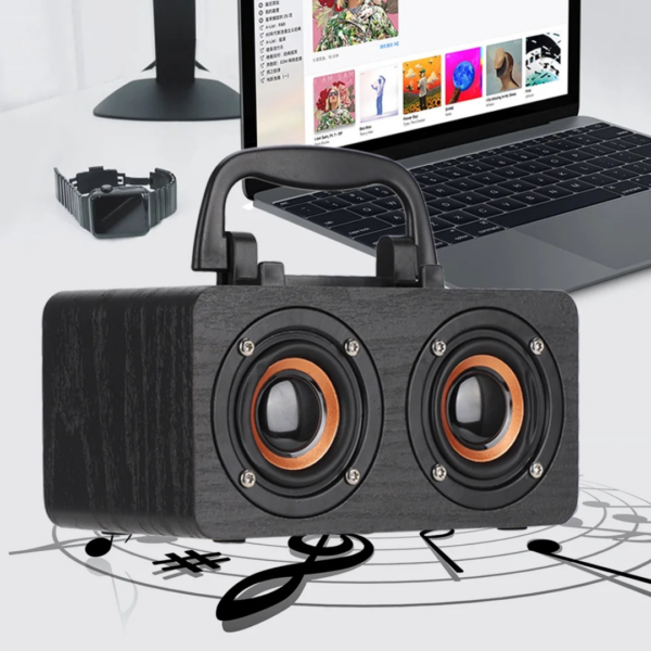 Parlante Bluetooth Portatil Retro Negro Radio FM Madera 10 W