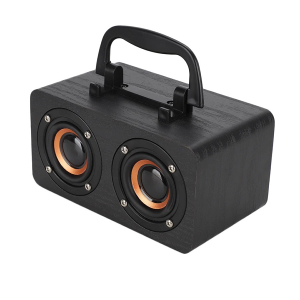 Parlante Bluetooth Portatil Retro Negro Radio FM Madera 10 W